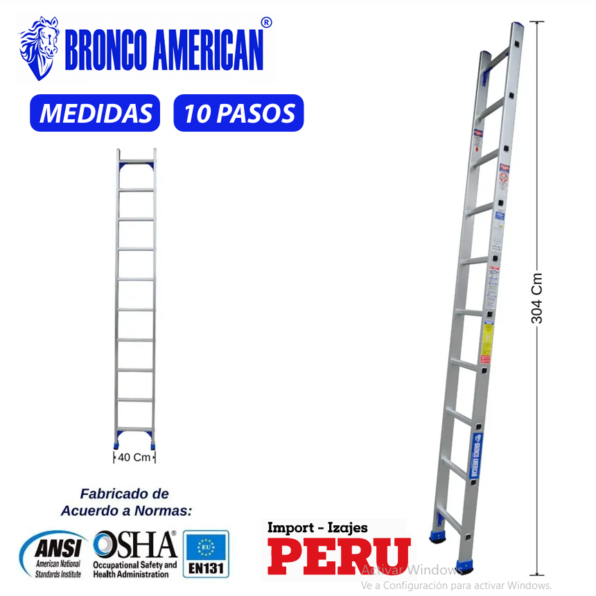 Escalera Arrimo de Aluminio 10 Pasos Bronco American