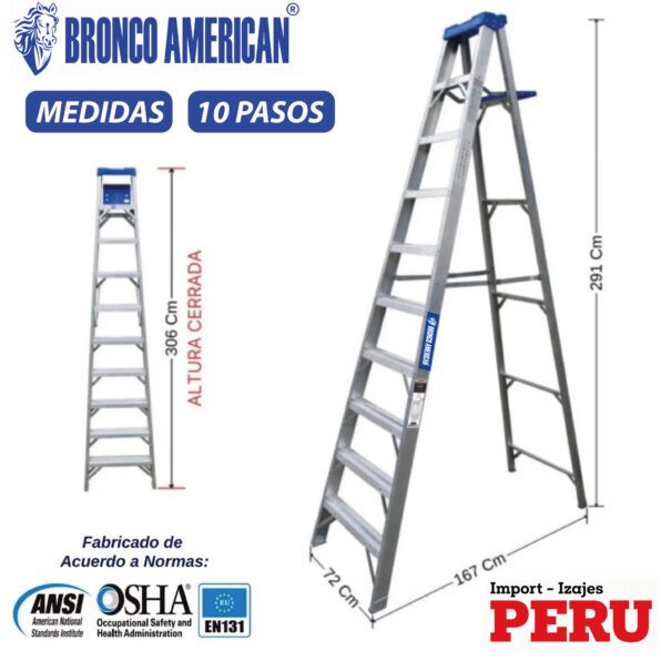 Escalera Tijera Simple Acceso Aluminio 10 Pasos Bronco American