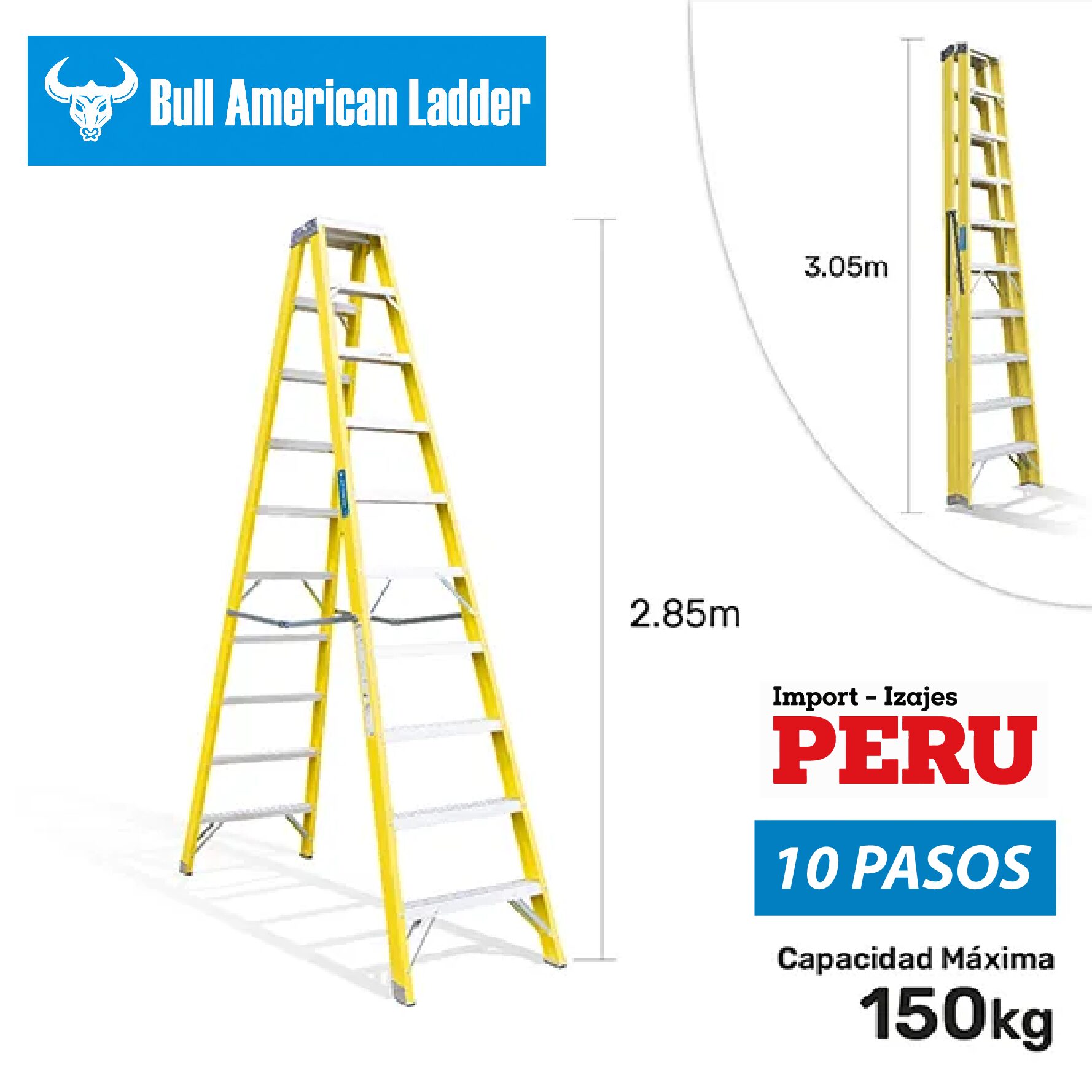 Escalera Tijera Doble Acceso Fibra de Vidrio 10 Pasos Bull American Ladder