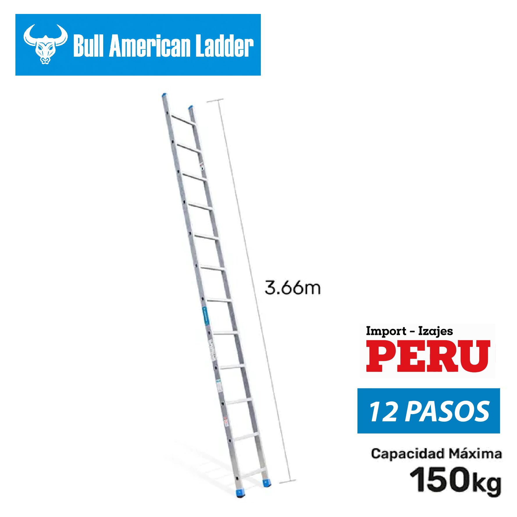 Escalera Arrimo de Aluminio 12 Pasos Bull American Ladder