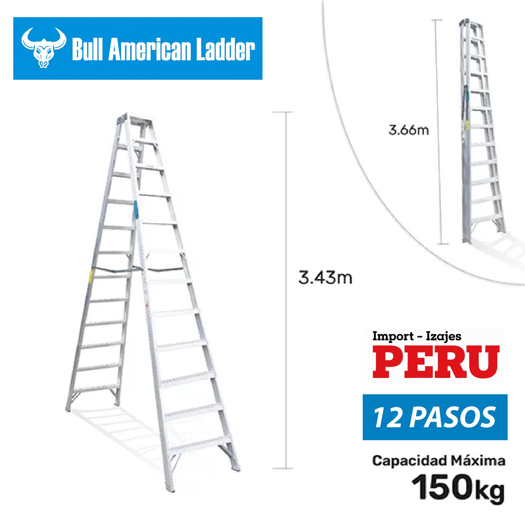 Escalera Tijera Doble Acceso 12 Pasos Bull American Ladder - Aluminio