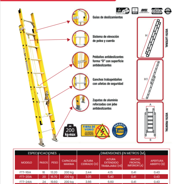 Escalera Telescópica De Fibra De Vidrio