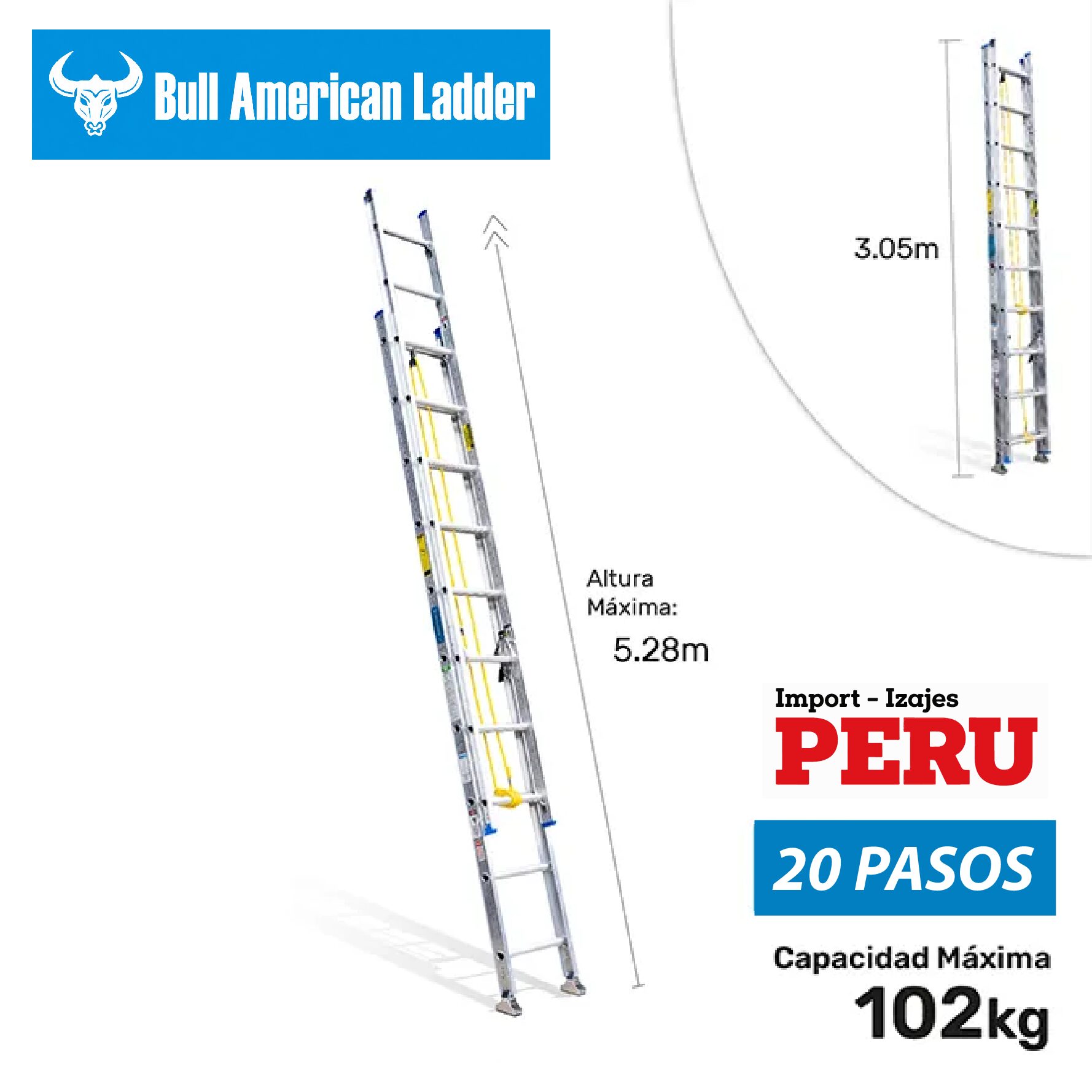 Escalera Telescópica Aluminio 20 Pasos Bull American Ladder