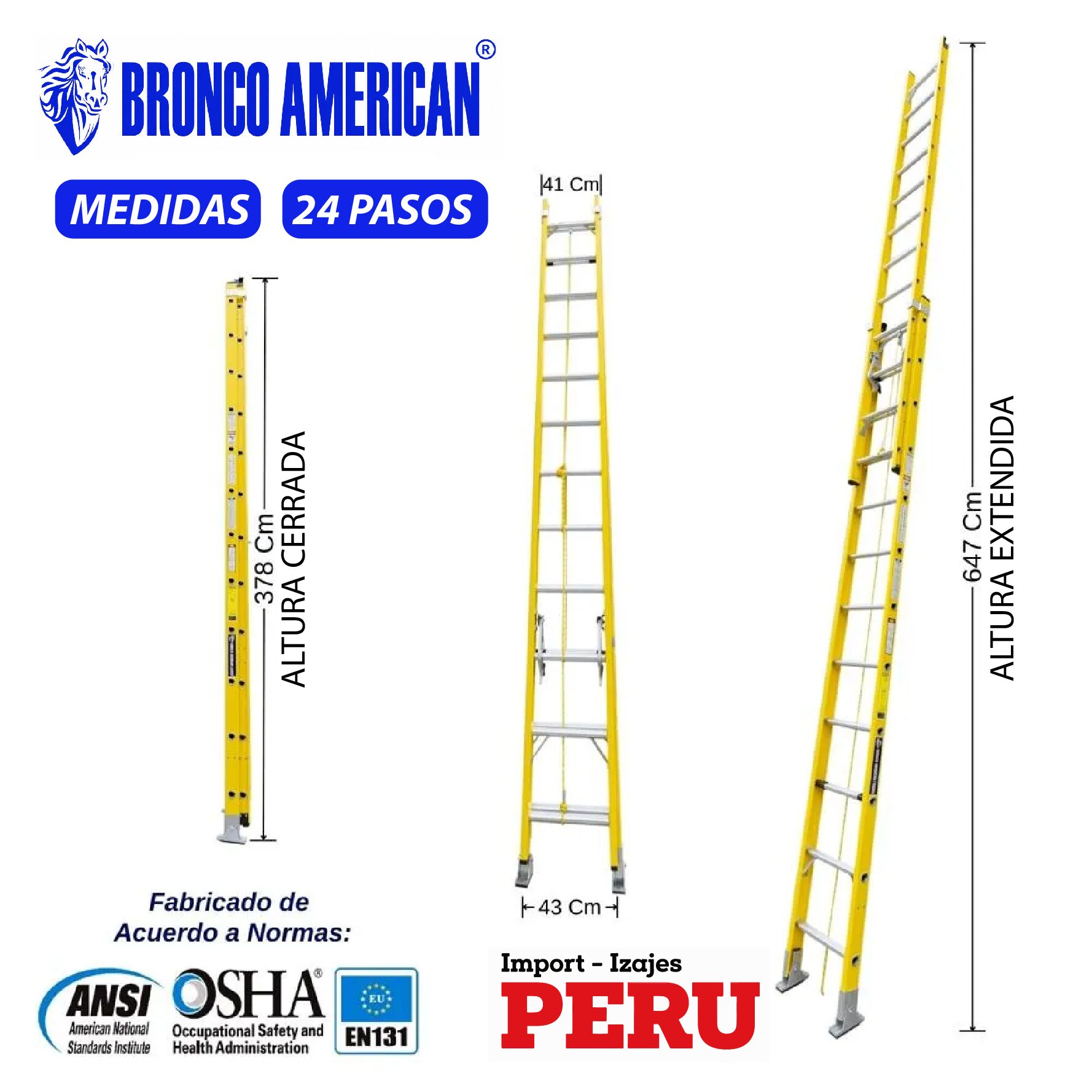 Escalera Telescópica Fibra de Vidrio 24 Pasos Bronco American