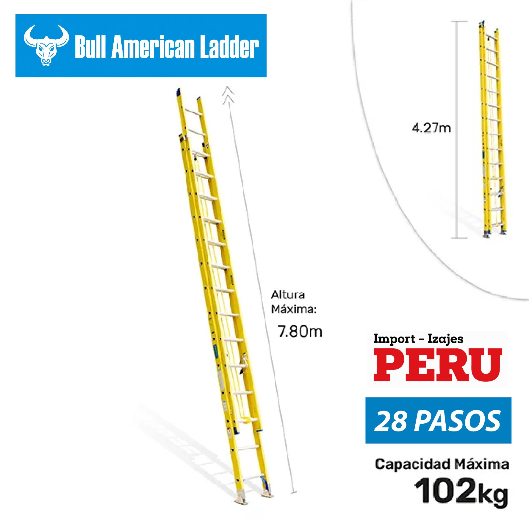 Escalera Telescópica Fibra de Vidrio 28 Pasos Bull American Ladder