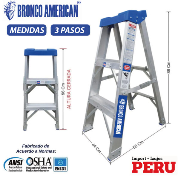 Escalera Tijera Simple Acceso Aluminio 3 Pasos Bronco American