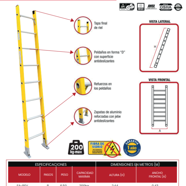 Escalera Arrimo Fibra De Vidrio