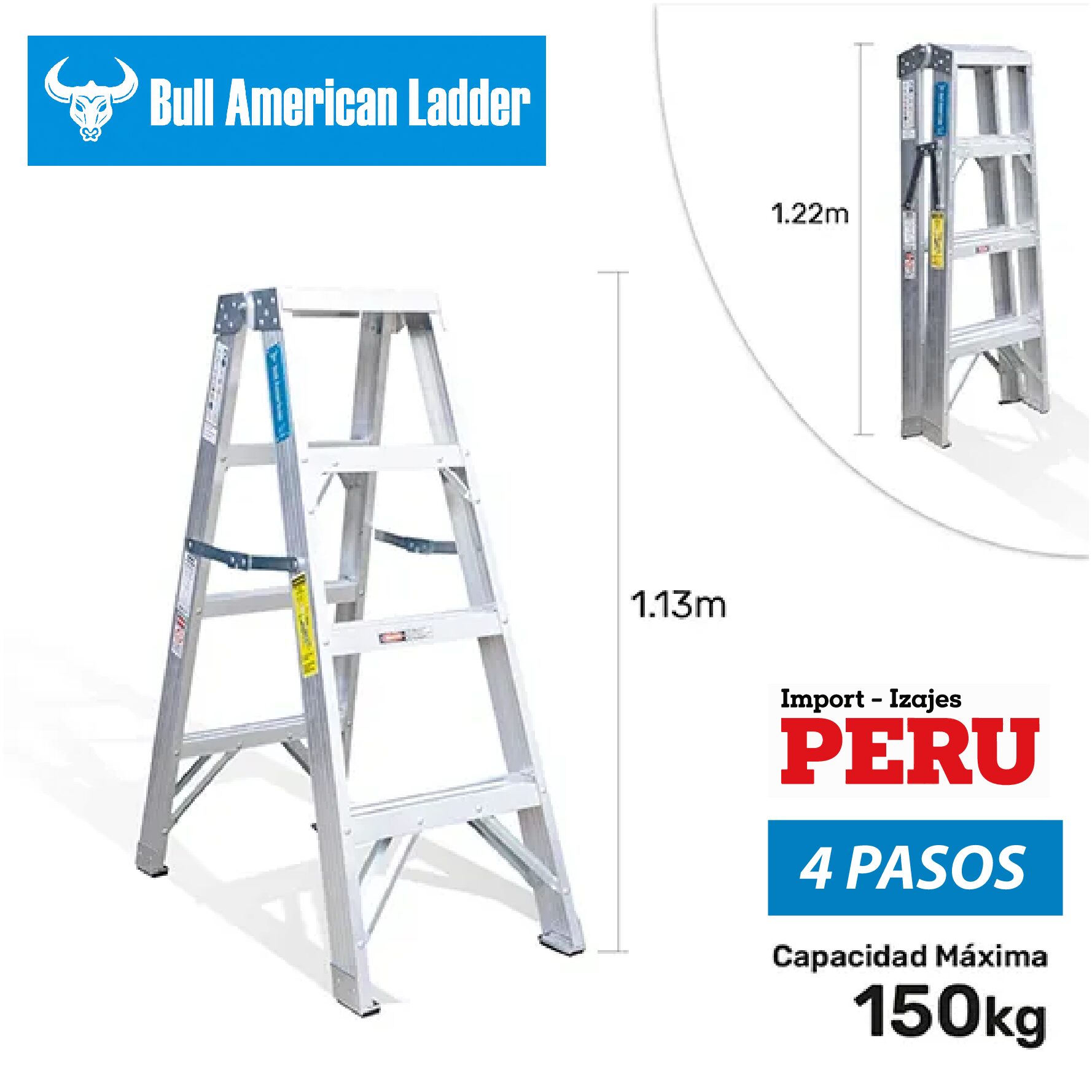 Escalera Tijera Doble Acceso Aluminio 4 Pasos Bull American Ladder