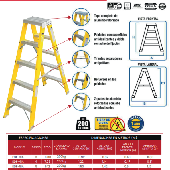 Escalera Tijera Doble Acceso Fibra De Vidrio