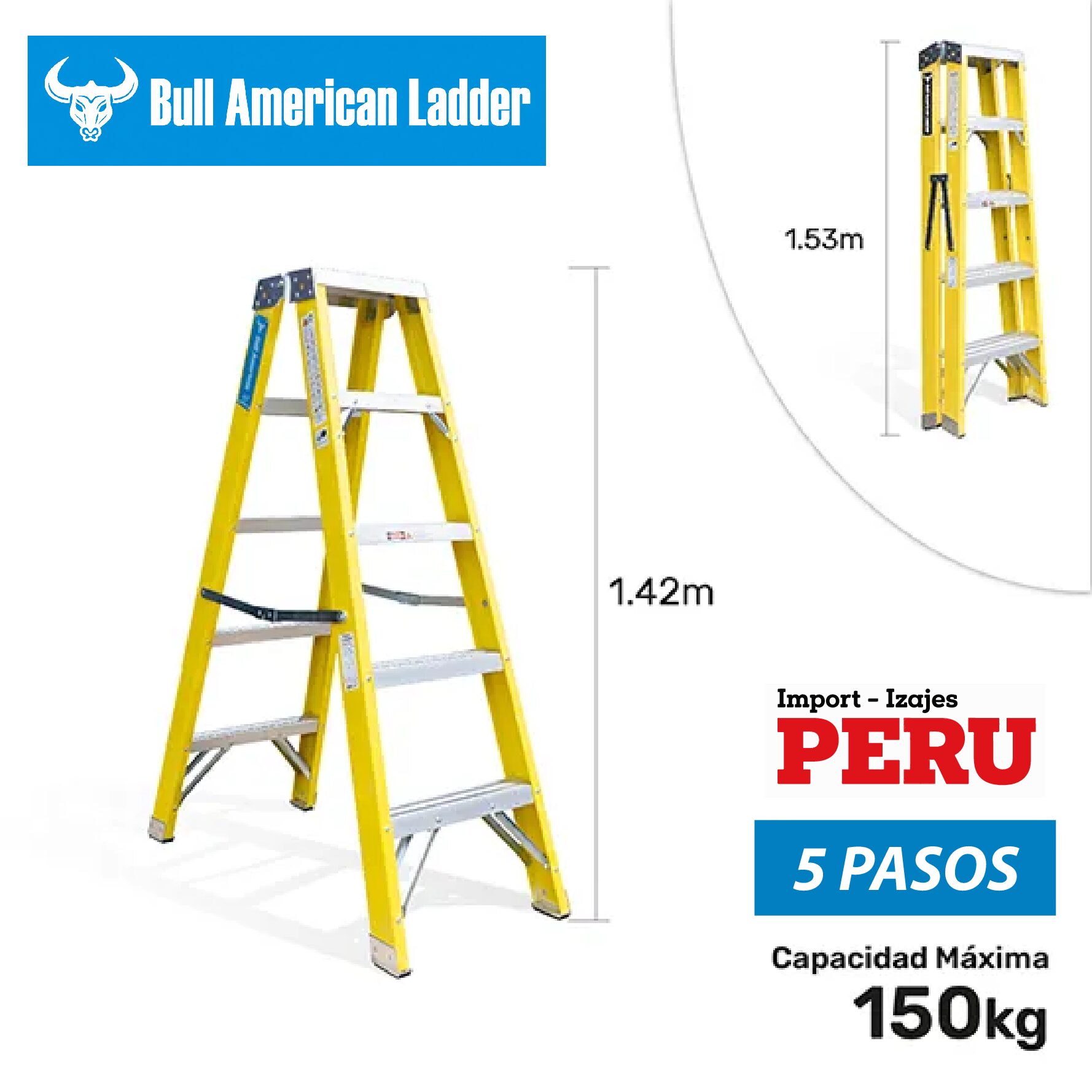 Escalera Tijera Doble Acceso Fibra de Vidrio 5 Pasos Bull American Ladder