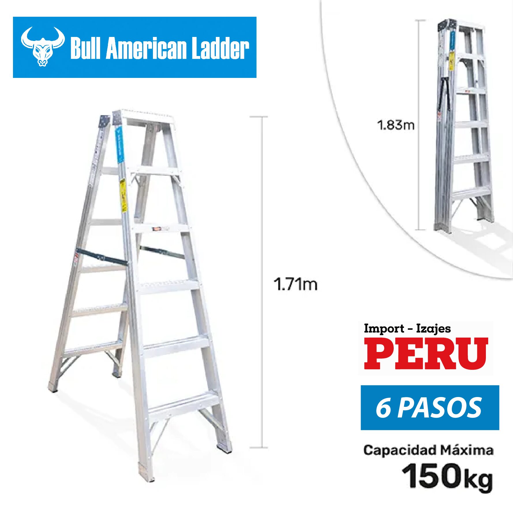 Escalera Tijera Doble Acceso Aluminio 6 Pasos Bull American Ladder