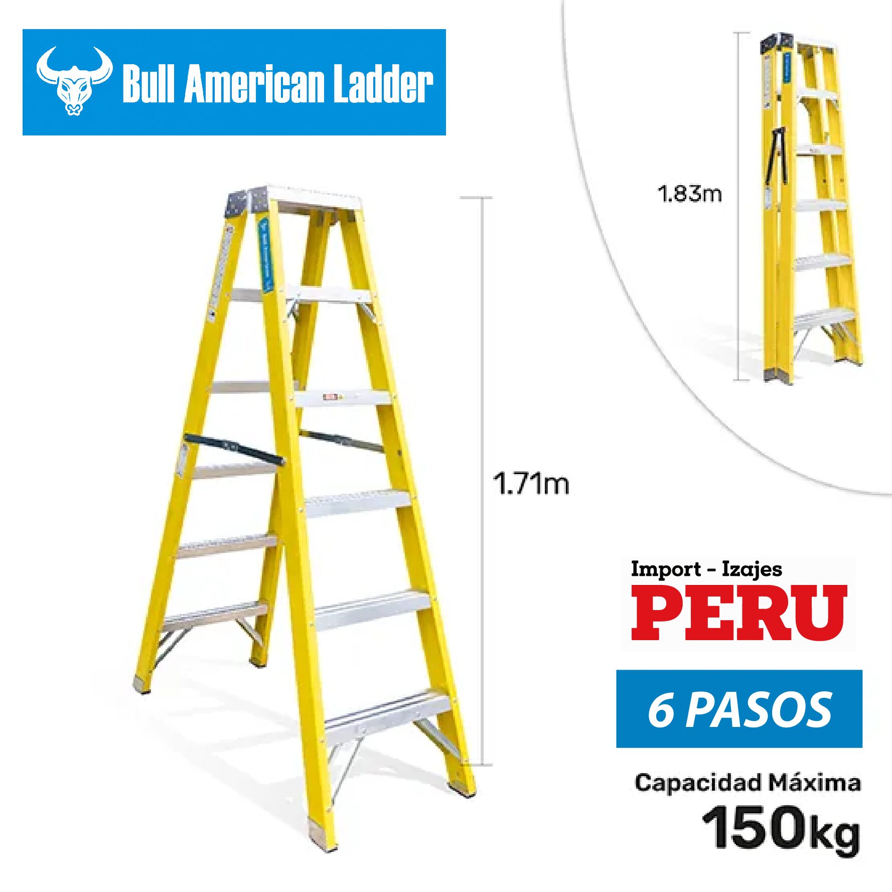 Escalera Tijera Doble Acceso Fibra de Vidrio 6 Pasos Bull American Ladder