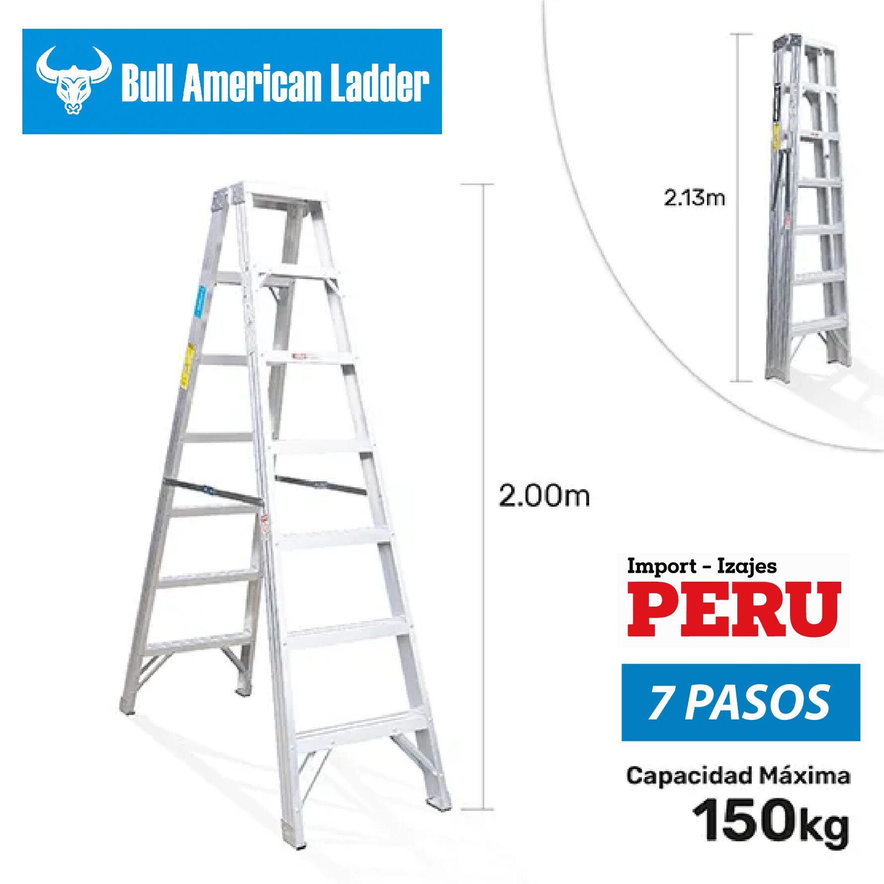 Escalera Tijera Doble Acceso Aluminio 7 Pasos Bull American Ladder