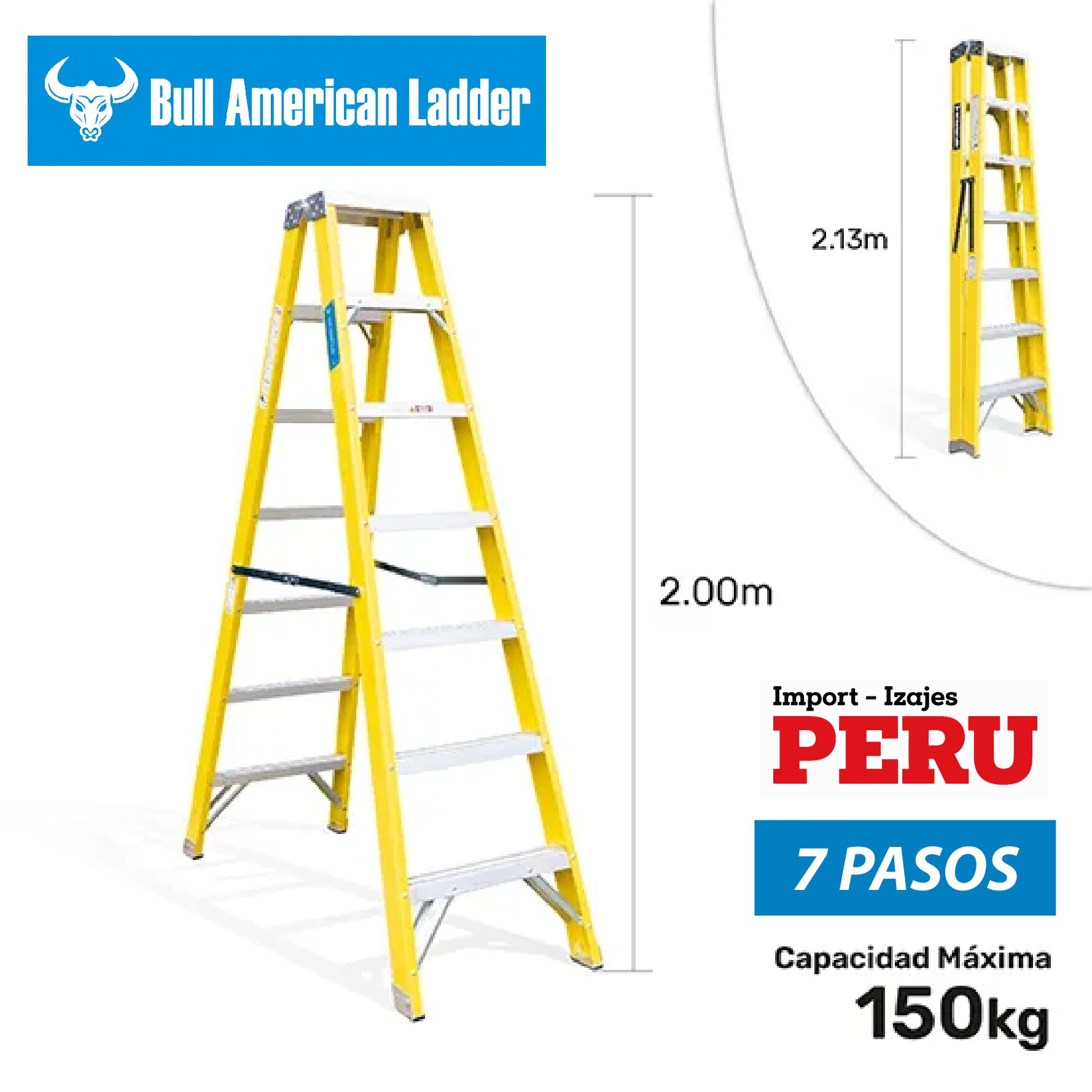 Escalera Tijera Doble Acceso Fibra de Vidrio 7 Pasos Bull American Ladder