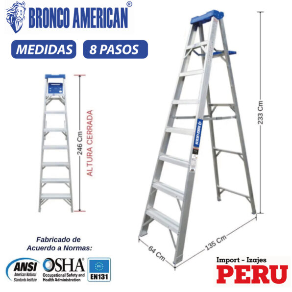 Escalera Tijera Simple Acceso Aluminio 8 Pasos Bronco American