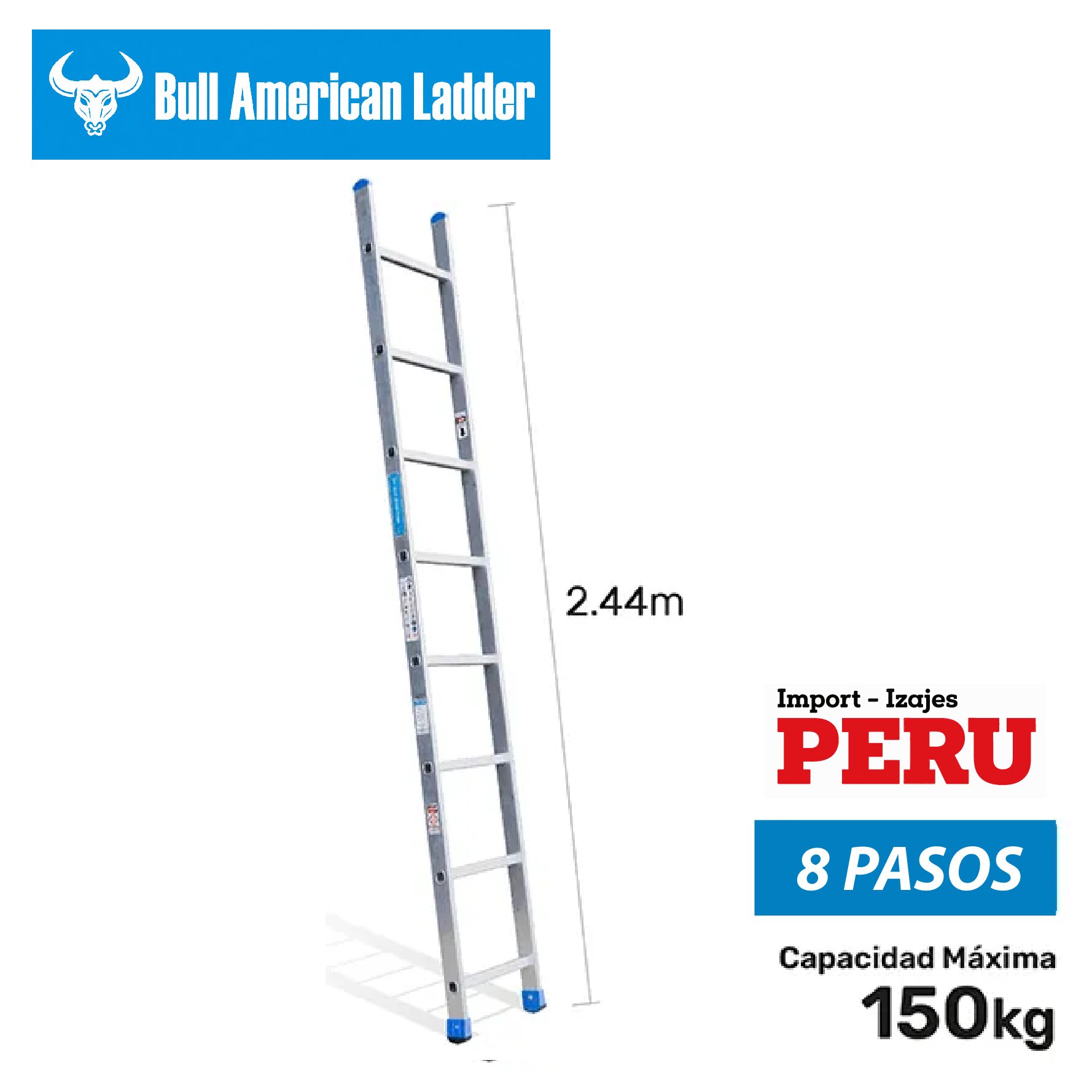 Escalera Arrimo de Aluminio 8 Pasos Bull American Ladder
