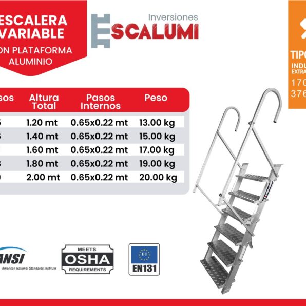 Escalera Variable Con Plataforma Aluminio