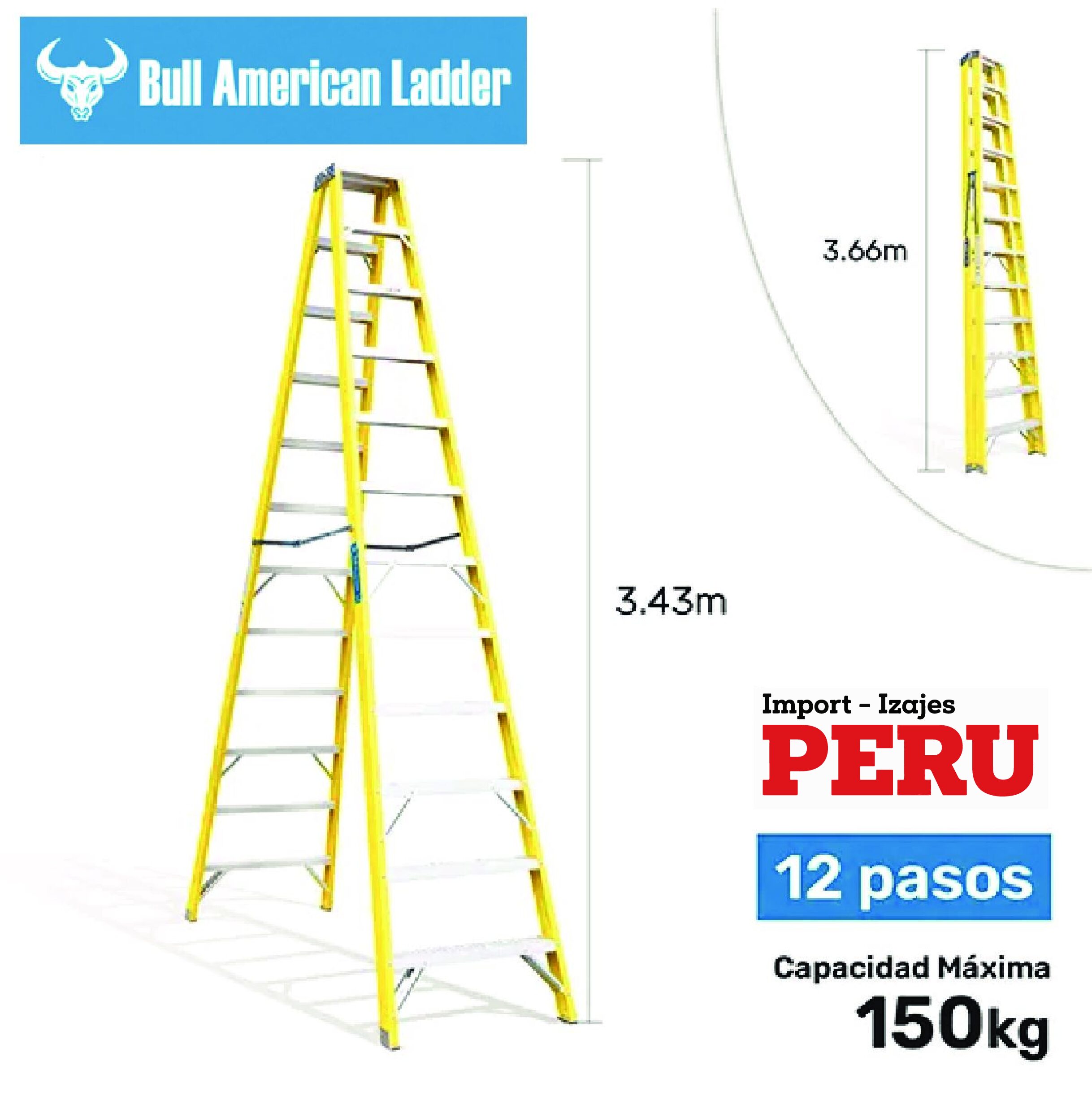 Escalera Tijera Doble Acceso Fibra de Vidrio 12 Pasos Bull American Ladder