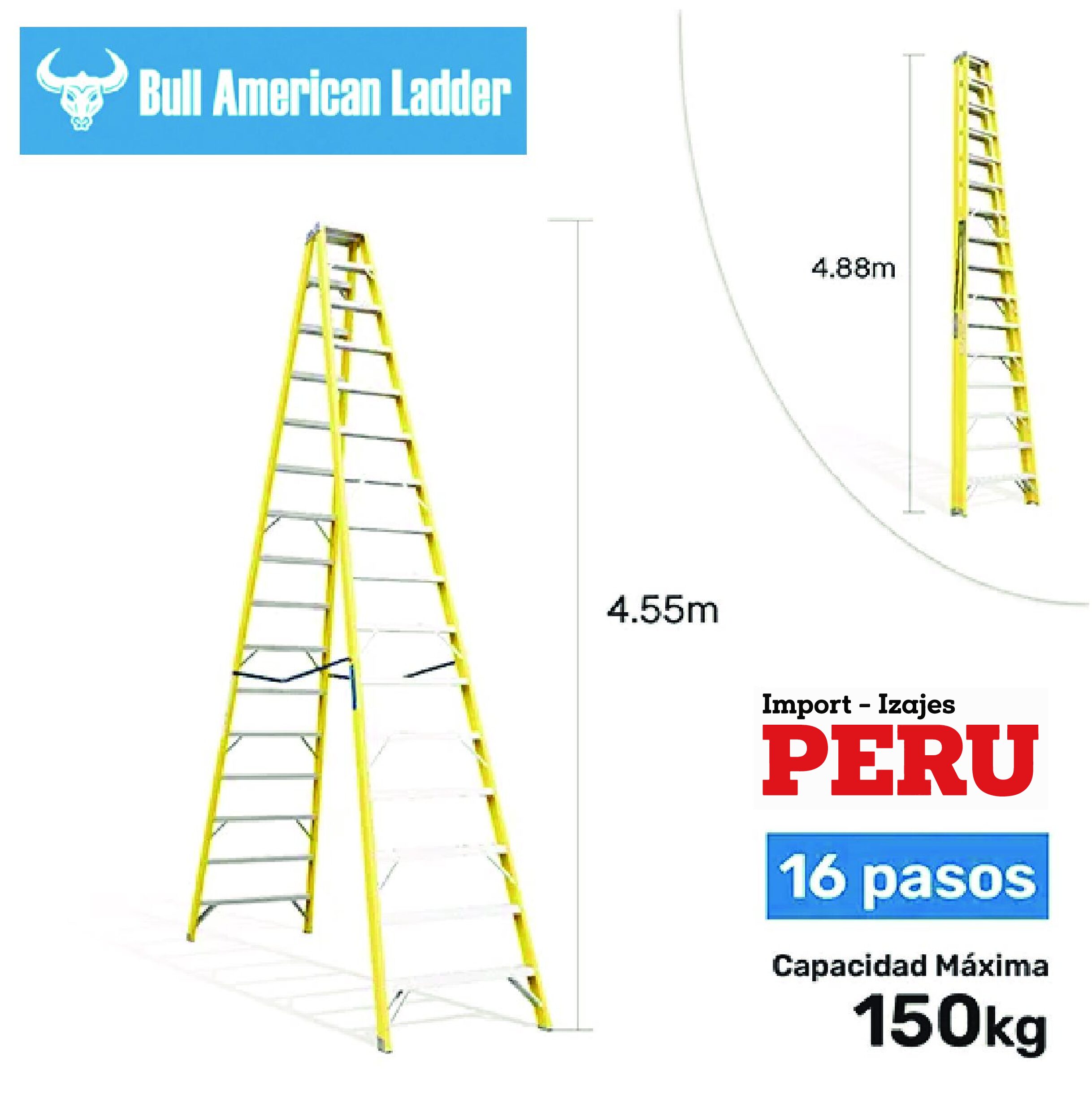 Escalera Tijera Doble Acceso Fibra de Vidrio 16 Pasos Bull American Ladder
